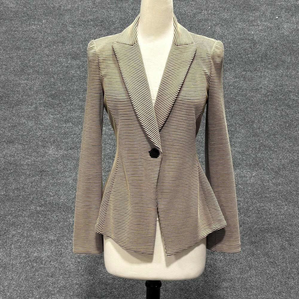 Giorgio Armani Runway Ottoman Blazer Womens 44 Beige Stripe Knit Jacket Italy